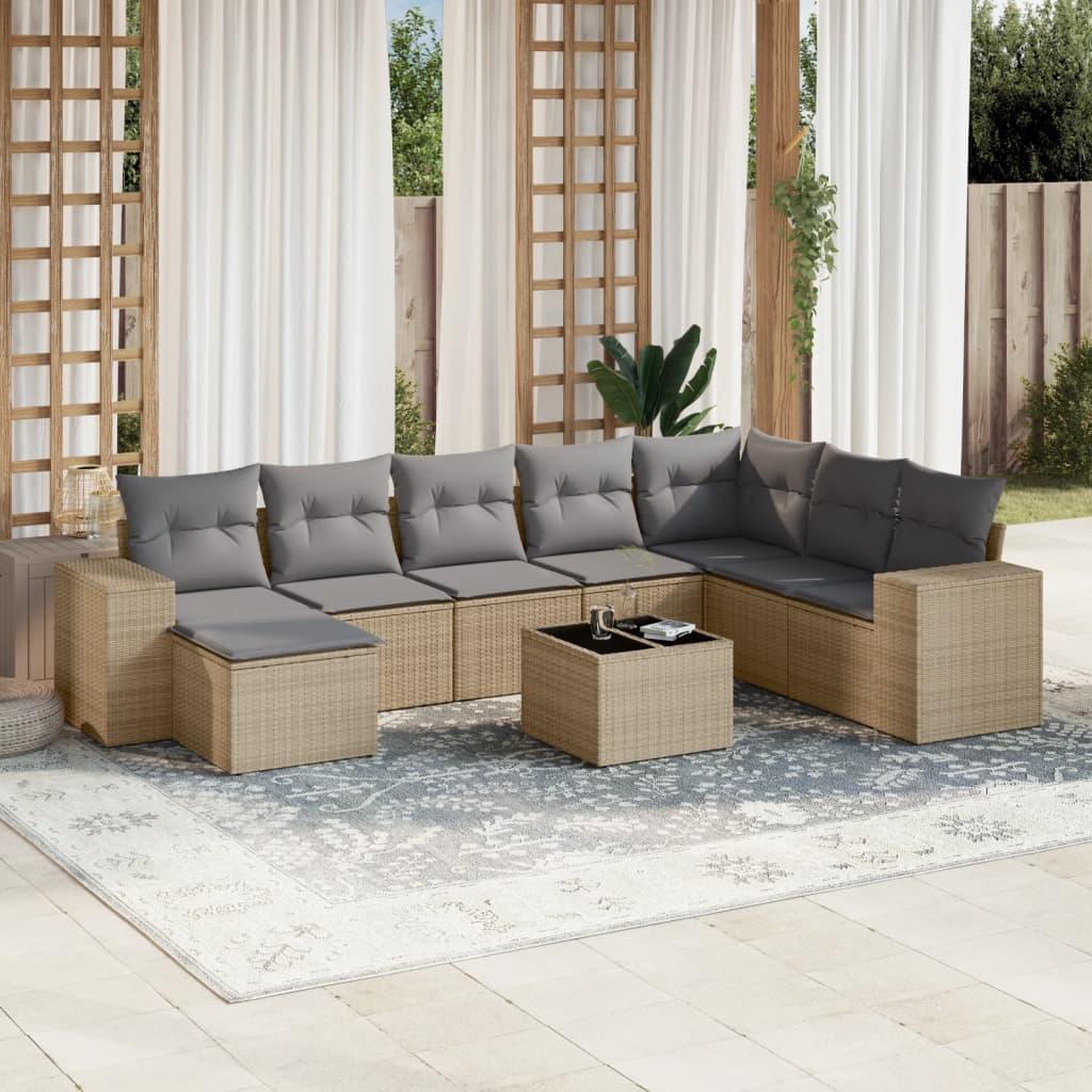 Sofasæt Til Haven 8 Dele Med Hynder Polyrattan - beige og grå / Uden bord