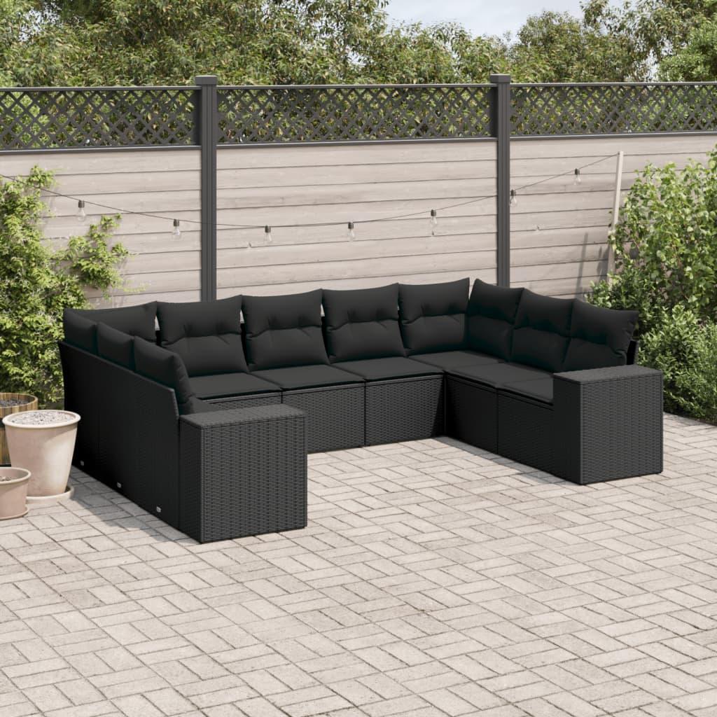 Sofasæt Til Haven 9 Dele Med Hynder Polyrattan - Sort / Med bord