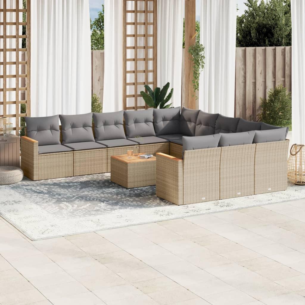 Sofasæt Til Haven 12 Dele Med Hynder Polyrattan - beige og grå / Med bord