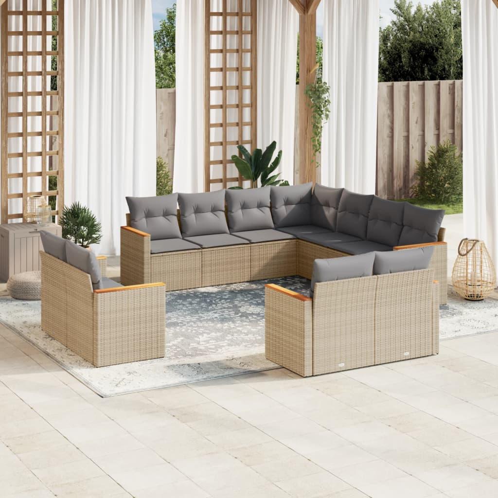 Sofasæt Til Haven 11 Dele Med Hynder Polyrattan Beige - beige og grå / Uden bord