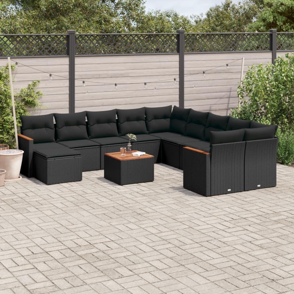 Sofasæt til haven i polyrattan - 12 dele med hynder, sort
