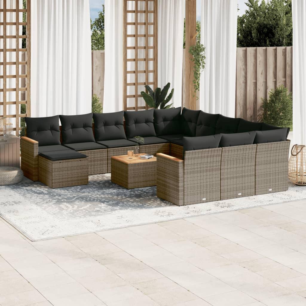 Sofasæt Til Haven 13 Dele Med Hynder Polyrattan Sort - Grå / Med bord