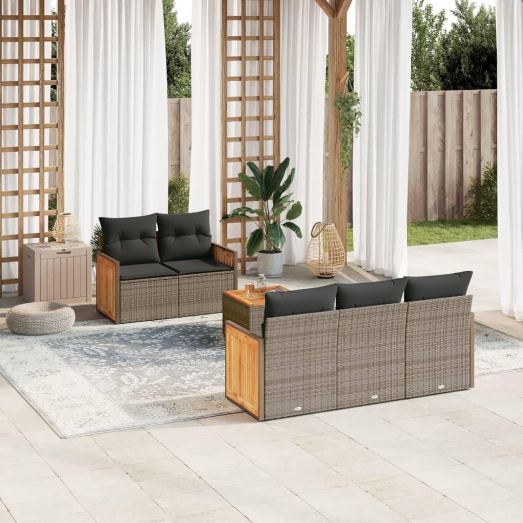 Sofasæt Til Haven 6 Dele Med Hynder Polyrattan Beige - Grå