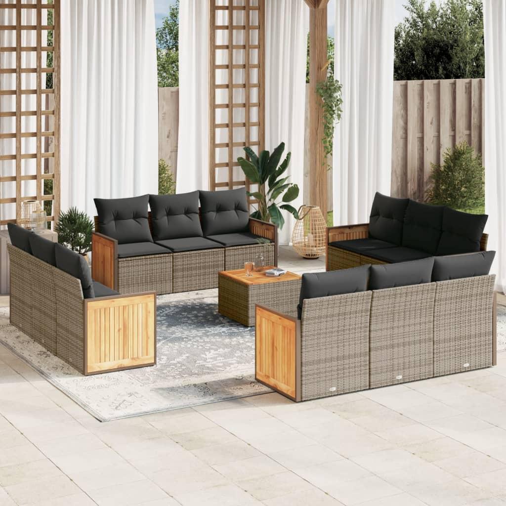 Sofasæt Til Haven 13 Dele Med Hynder Polyrattan - Grå / Med bord