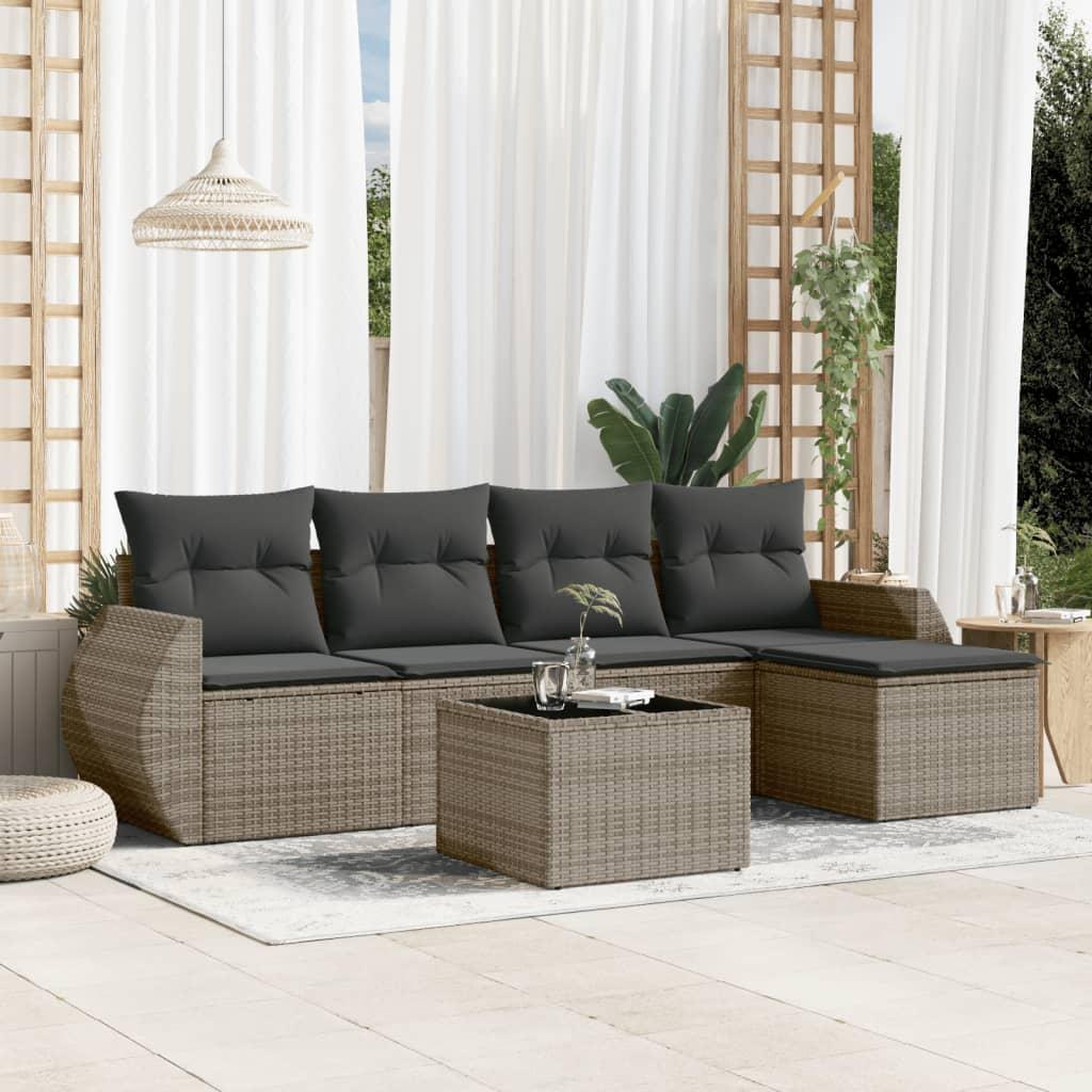 Sofasæt Til Haven 5 Dele Med Hynder Polyrattan Beige - grå og mørkegrå / Med bord