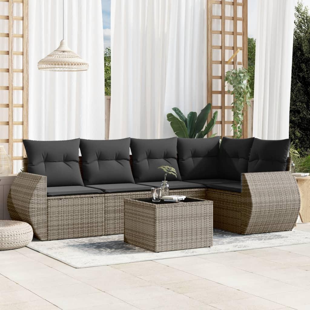 Sofasæt Til Haven 5 Dele Med Hynder Polyrattan - Grå / Med bord