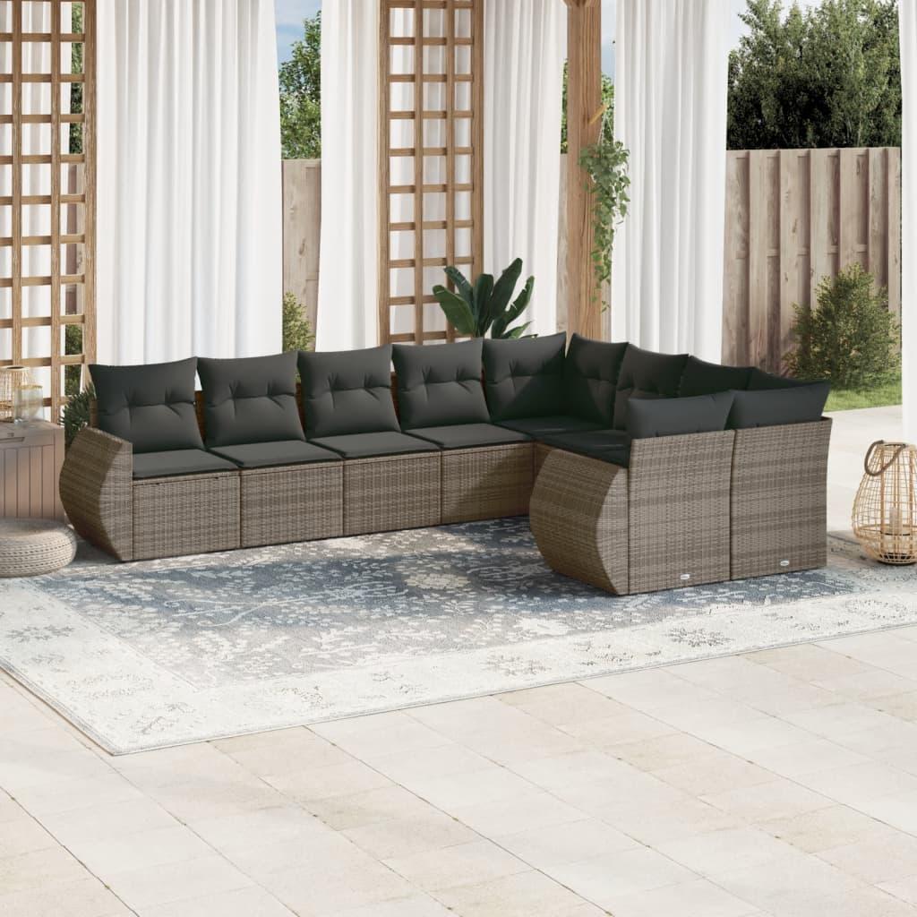 Sofasæt Til Haven 9 Dele Med Hynder Polyrattan - grå og mørkegrå / Uden bord