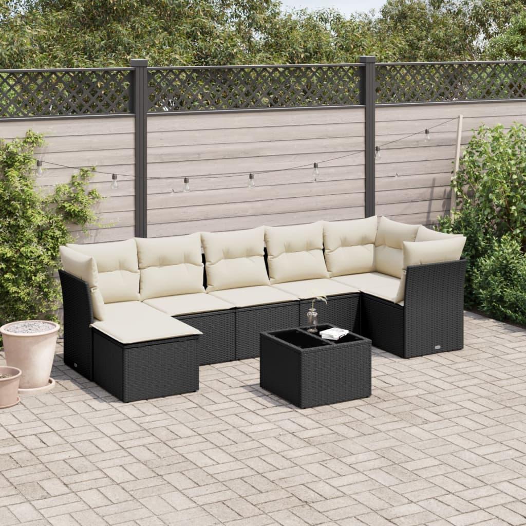 Sofasæt Til Haven 7 Dele Med Hynder Polyrattan - Sort og cremefarvet / Med bord