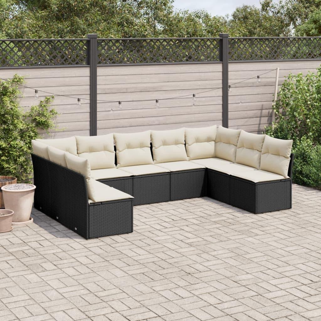 Sofasæt Til Haven 9 Dele Med Hynder Polyrattan - Sort og cremefarvet / Med bord