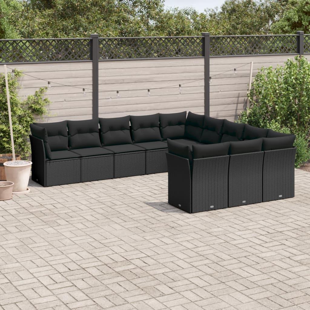 Sofasæt Til Haven 11 Dele Med Hynder Polyrattan - Sort / Uden bord
