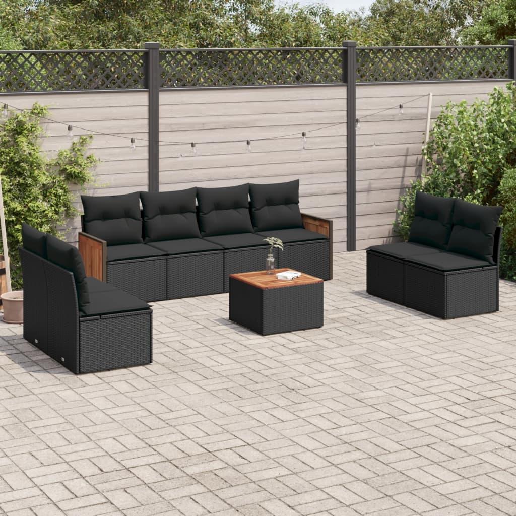 Sofasæt Til Haven 8 Dele Med Hynder Polyrattan - Sort / Med bord
