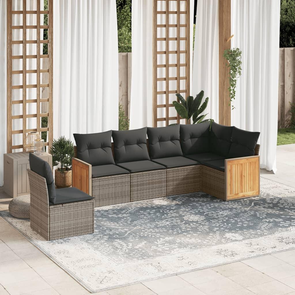Sofasæt Til Haven 6 Dele Med Hynder Polyrattan Sort - Grå / Uden bord