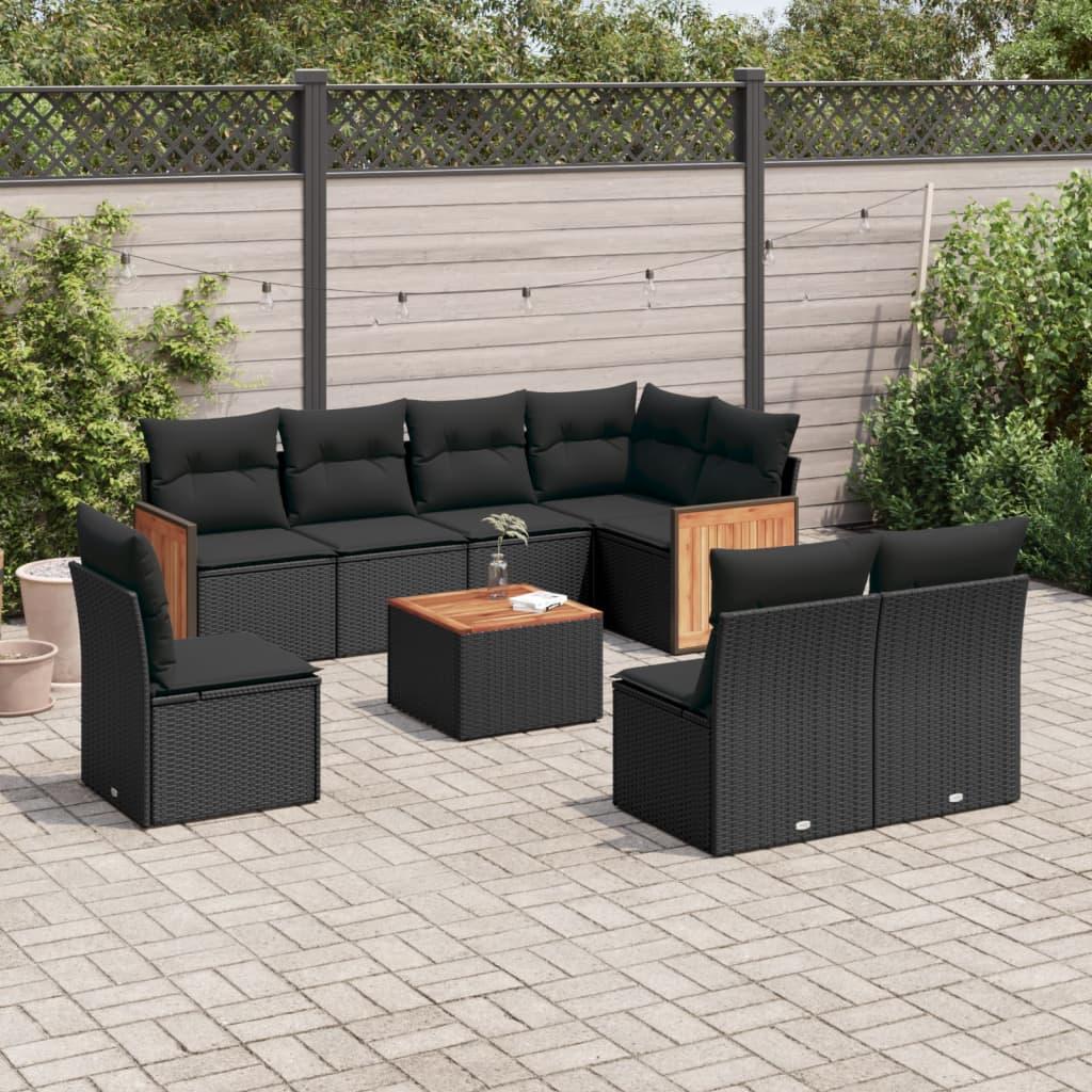 Sofasæt Til Haven 8 Dele Med Hynder Polyrattan - Sort / Med bord