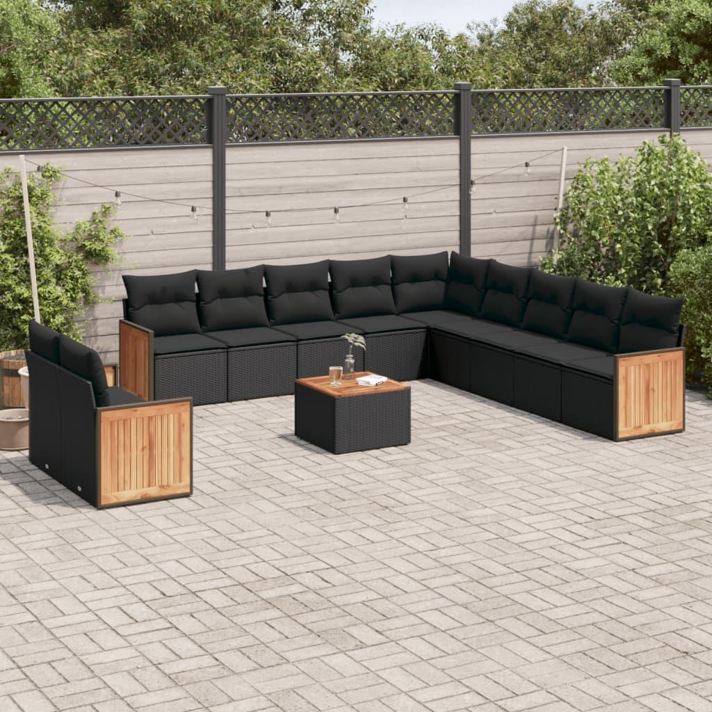 Sofasæt Til Haven 11 Dele Med Hynder Polyrattan - Sort / Med bord