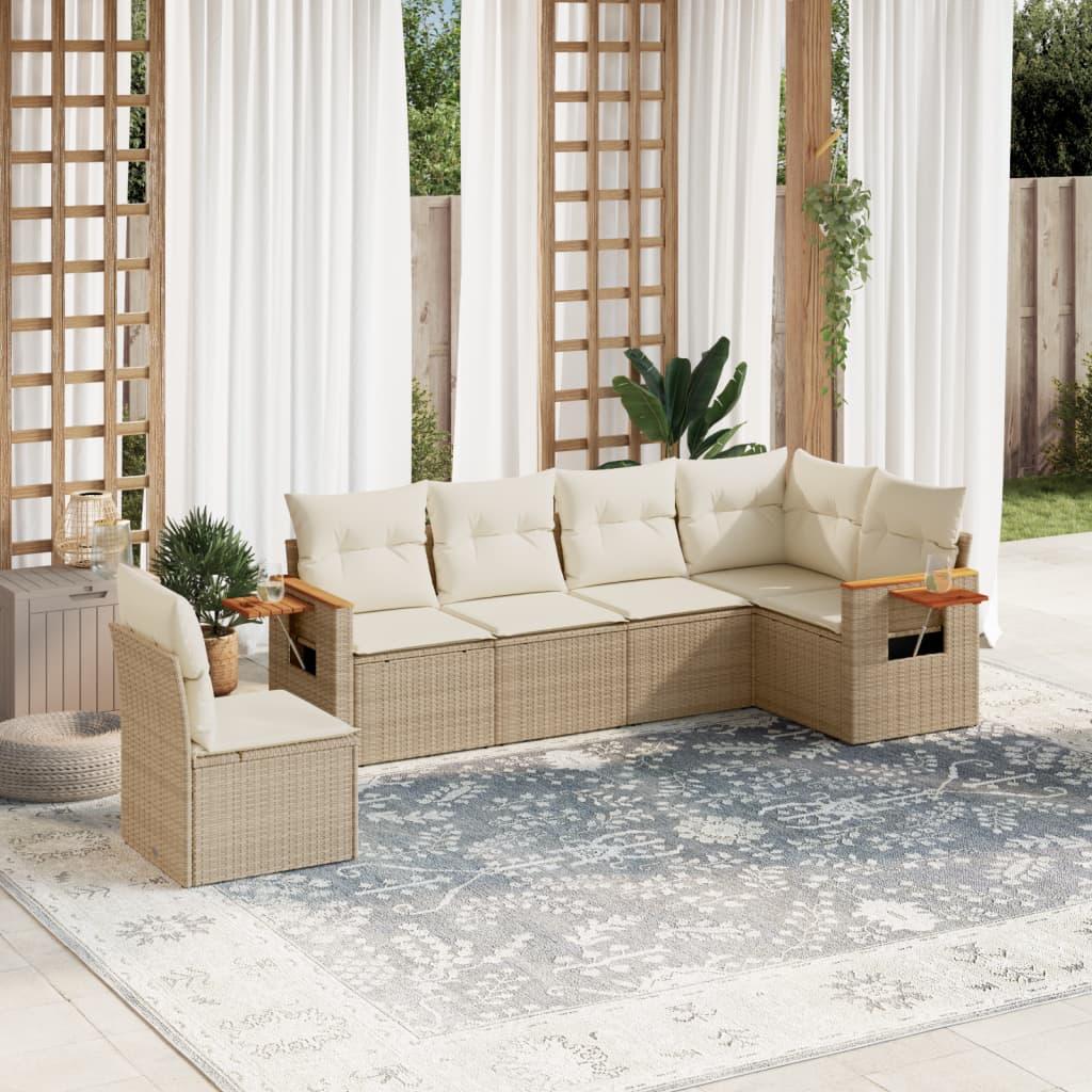 Sofasæt Til Haven 6 Dele Med Hynder Polyrattan - beige og cremefarvet / Uden bord