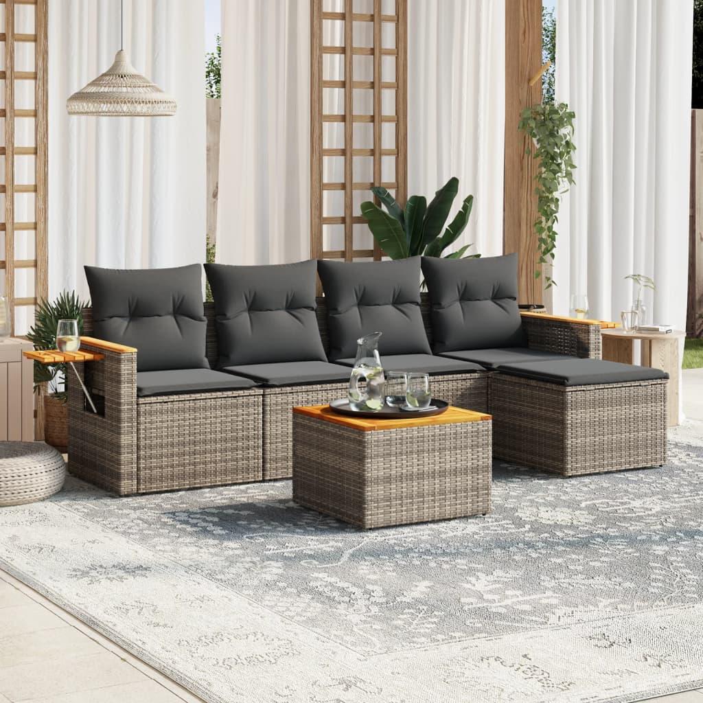 Sofasæt til haven 6 dele med hynder polyrattan grå