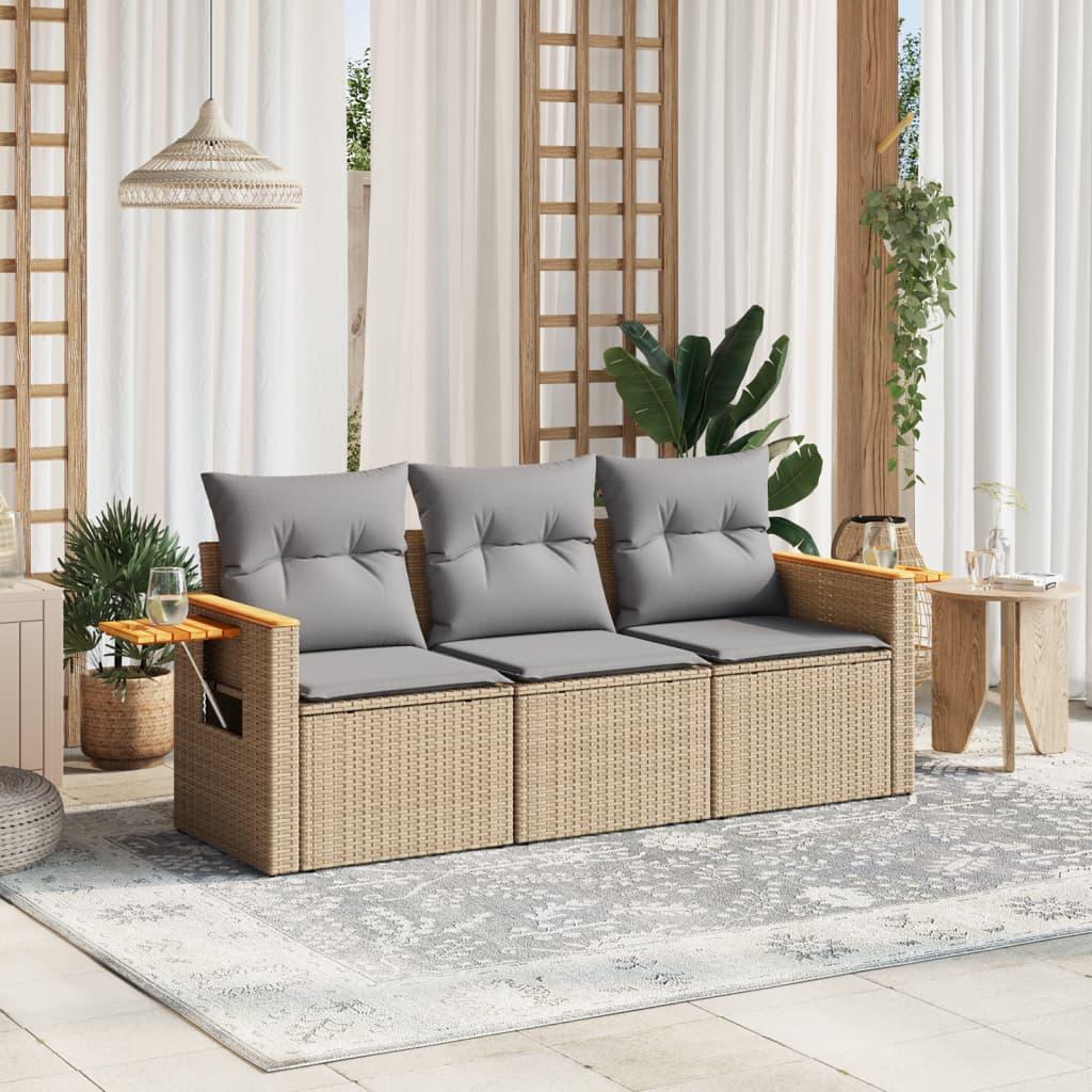 Sofasæt til haven 3 dele med hynder polyrattan beige billede