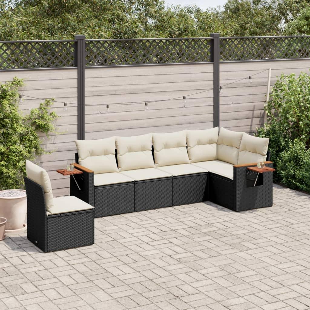 Sofasæt Til Haven 6 Dele Med Hynder Polyrattan - Sort og cremefarvet / Uden bord