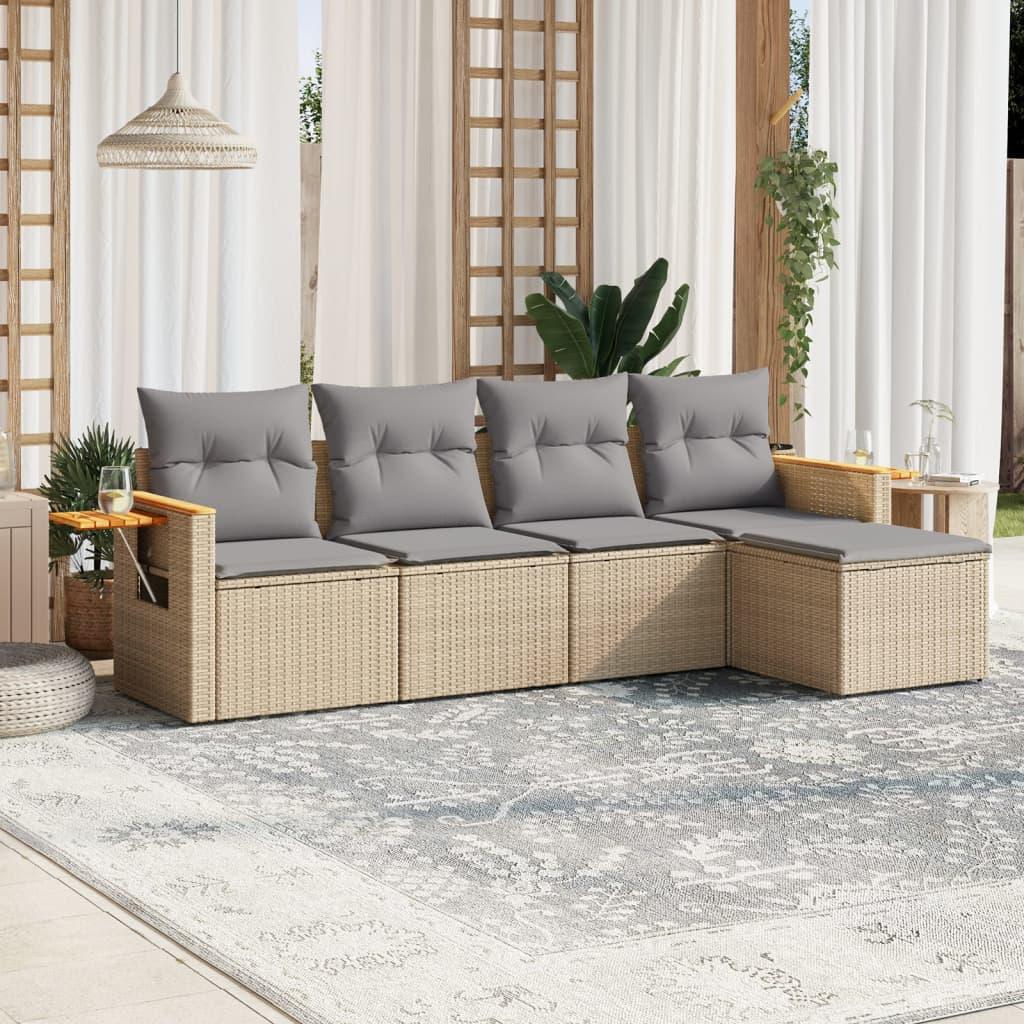 Sofasæt til haven 5 dele med hynder polyrattan beige