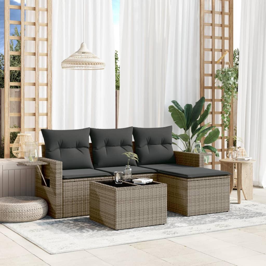 Sofasæt til haven i polyrattan - 4 dele med hynder, grå