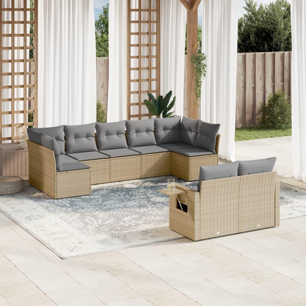 Sofasæt Til Haven 10 Dele Med Hynder Polyrattan - beige og lysegrå / Uden bord