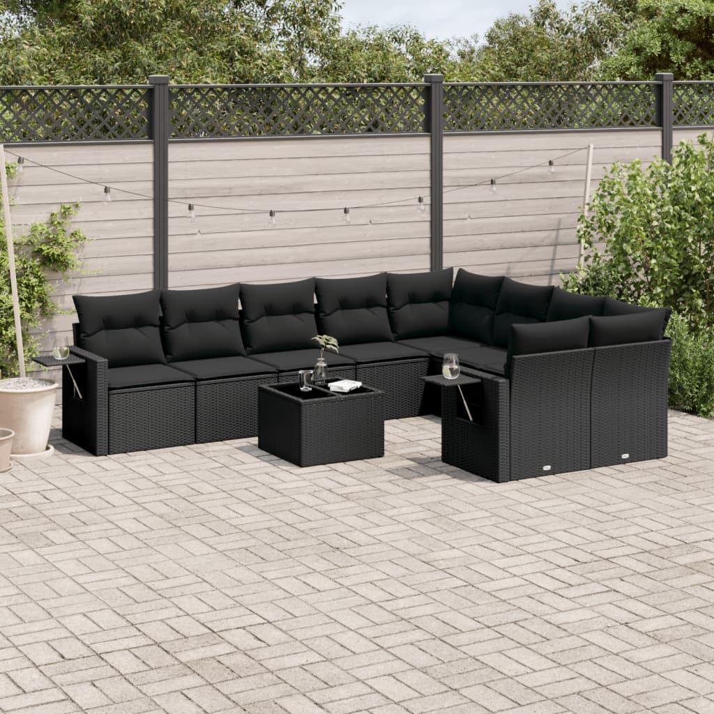 Sofasæt Til Haven 9 Dele Med Hynder Polyrattan - Sort / Med bord