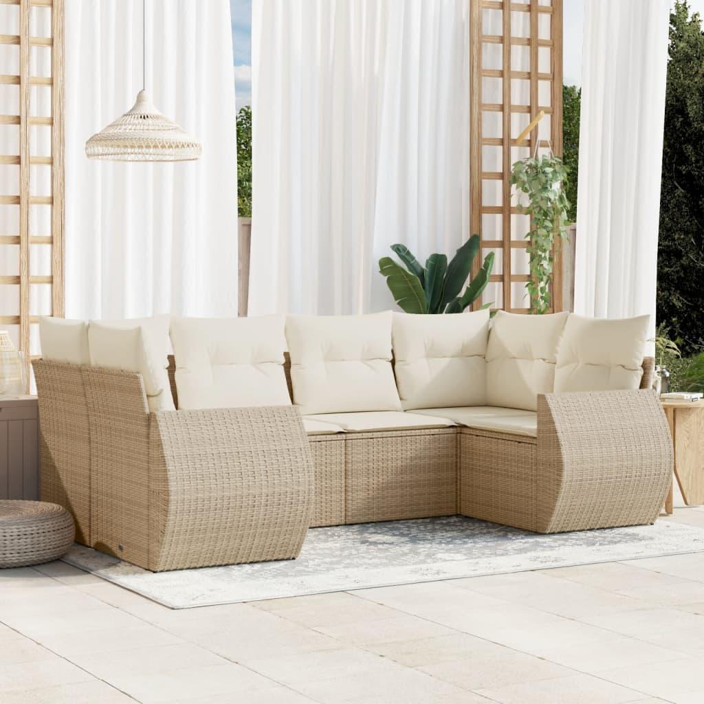 vidaXL sofasæt til haven 6 dele med hynder polyrattan beige