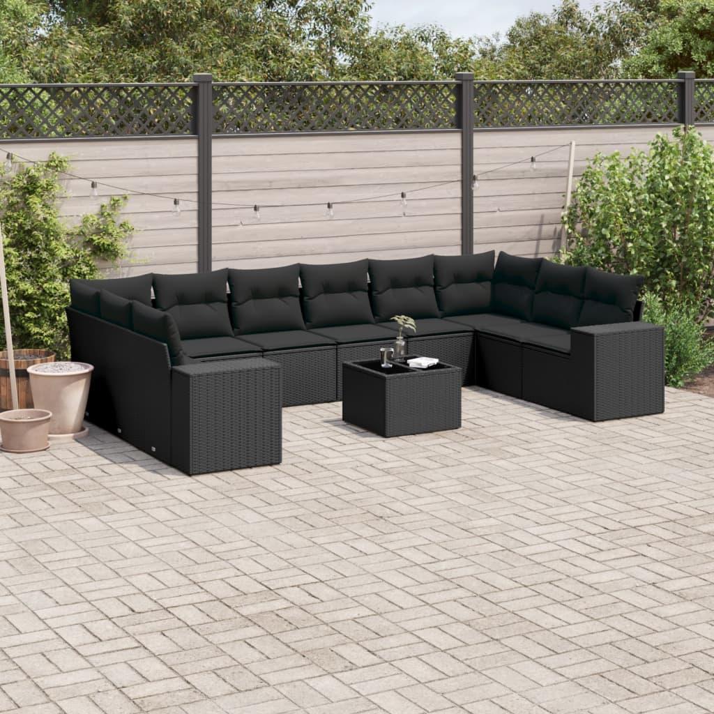 Sofasæt Til Haven 11 Dele Med Hynder Polyrattan - Sort / Uden bord