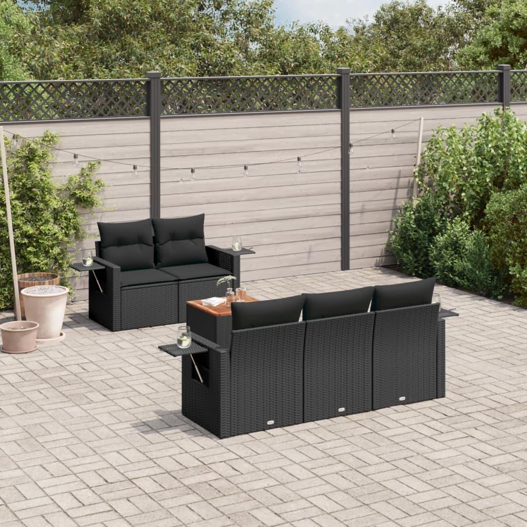 Sofasæt Til Haven 6 Dele Med Hynder Polyrattan Beige - Sort