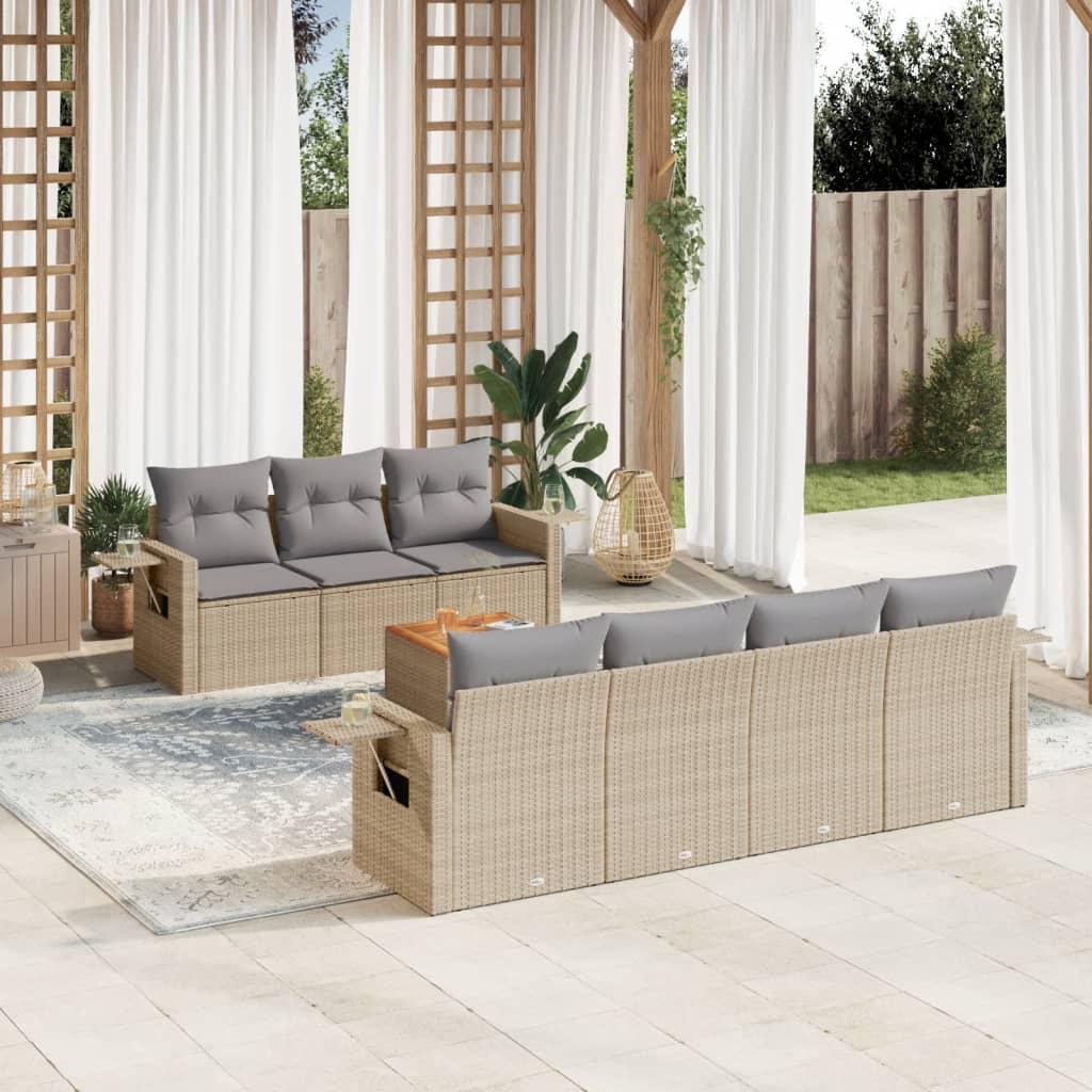 Sofasæt Til Haven 8 Dele Med Hynder Polyrattan - beige og grå