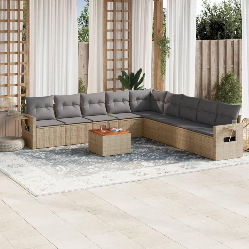Sofasæt til haven 10 dele med hynder polyrattan beige
