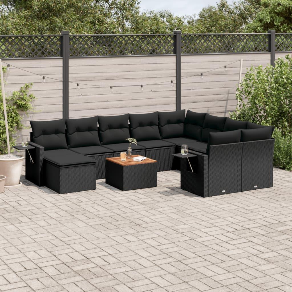 Loungesæt Til Haven 11 Dele Med Hynder Polyrattan - Sort