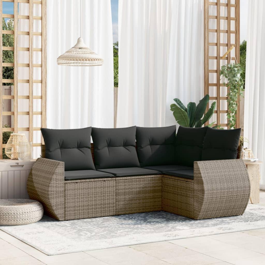 Sofasæt Til Haven 4 Dele Med Hynder Polyrattan Sort - Grå / Med bord
