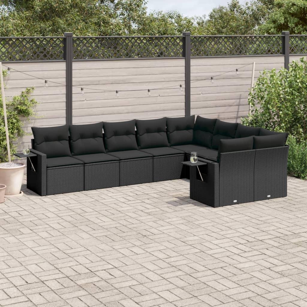 Sofasæt Til Haven 10 Dele Med Hynder Polyrattan - Sort / Med bord