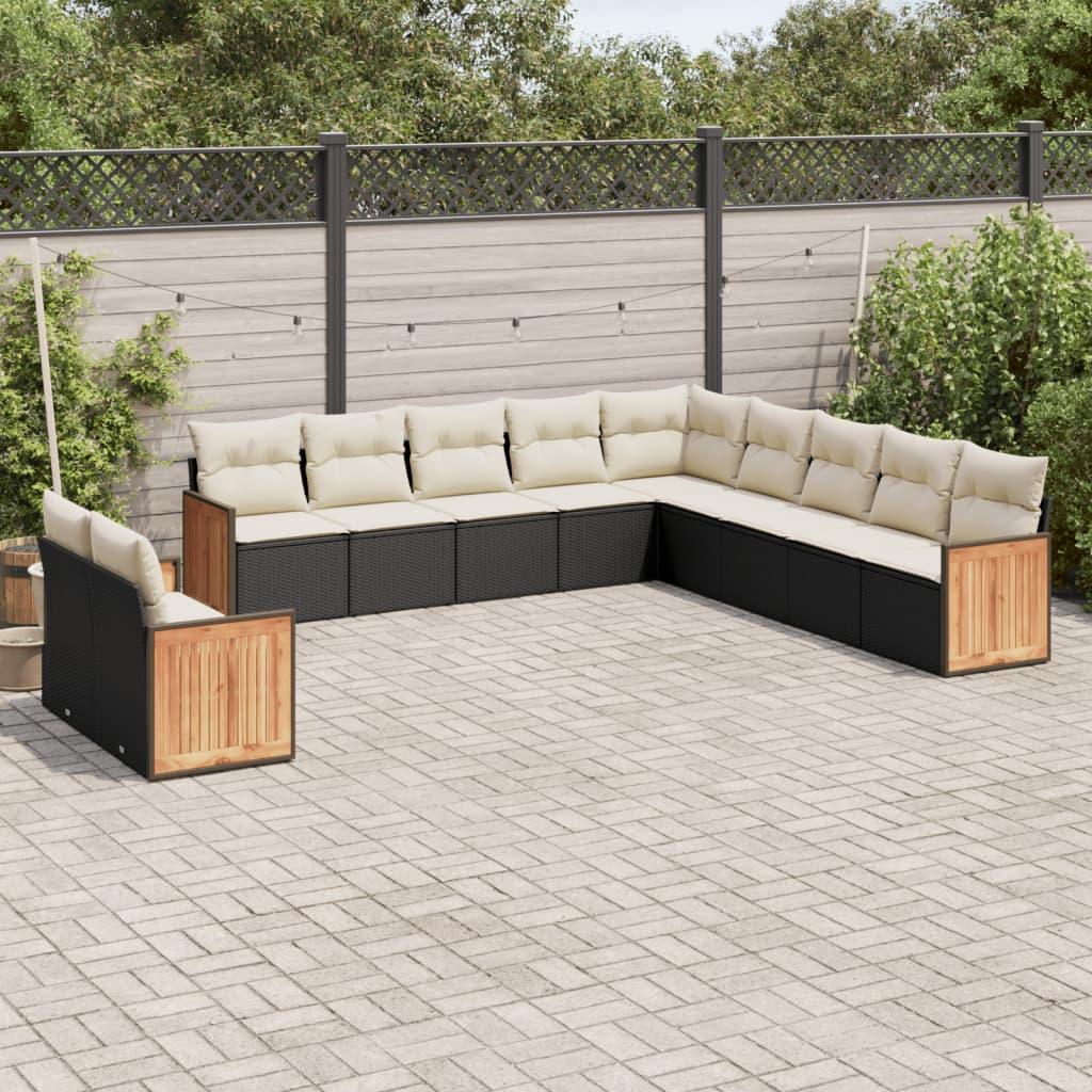 Sofasæt Til Haven 11 Dele Med Hynder Polyrattan Beige - Sort og cremefarvet / Uden bord