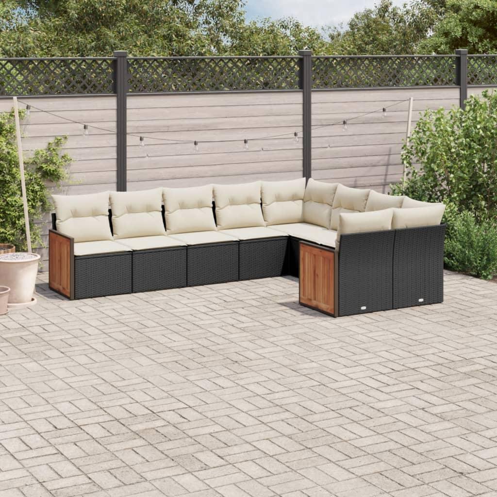 Sofasæt Til Haven 9 Dele Med Hynder Polyrattan - Sort og cremefarvet / Uden bord