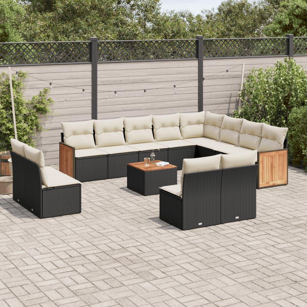 Sofasæt Til Haven 13 Dele Med Hynder Polyrattan - Sort og cremefarvet / Med bord