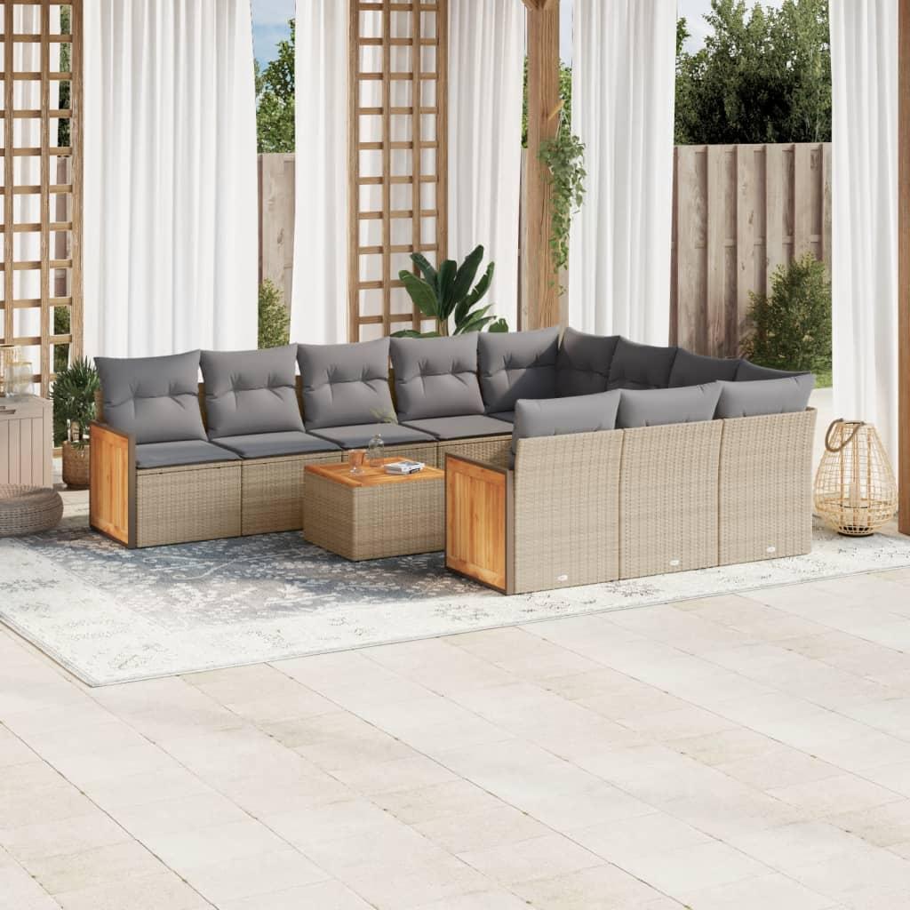 Sofasæt Til Haven 10 Dele Med Hynder Polyrattan Sort - beige og grå / Med bord