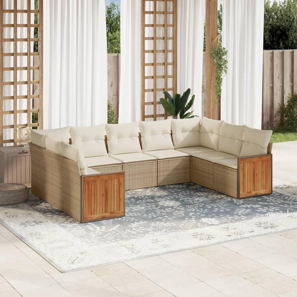 Sofasæt Til Haven 9 Dele Med Hynder Polyrattan Beige - Grå / Uden bord