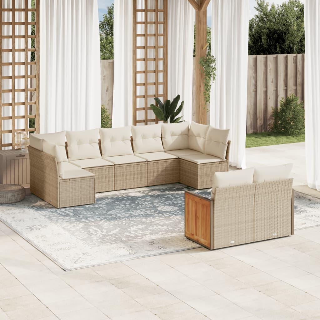Sofasæt til haven 9 dele med hynder i polyrattan - beige