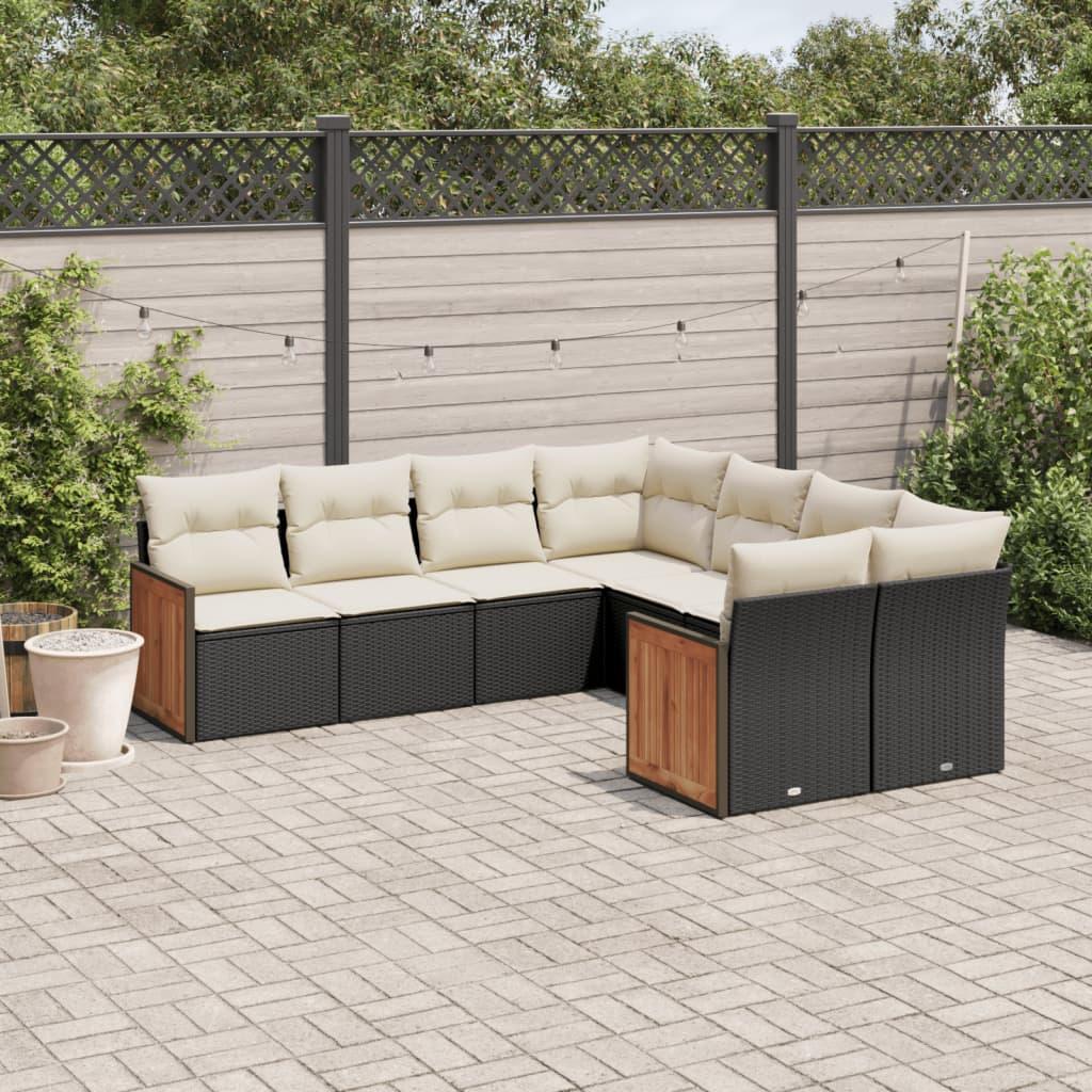 Sofasæt Til Haven 8 Dele Med Hynder Polyrattan - Sort og cremefarvet