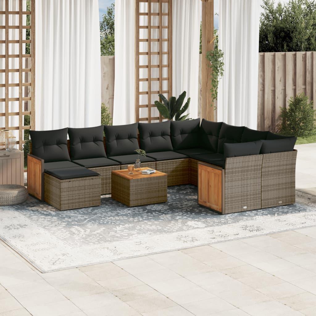 Sofasæt Til Haven 11 Dele Med Hynder Polyrattan Beige - grå og mørkegrå