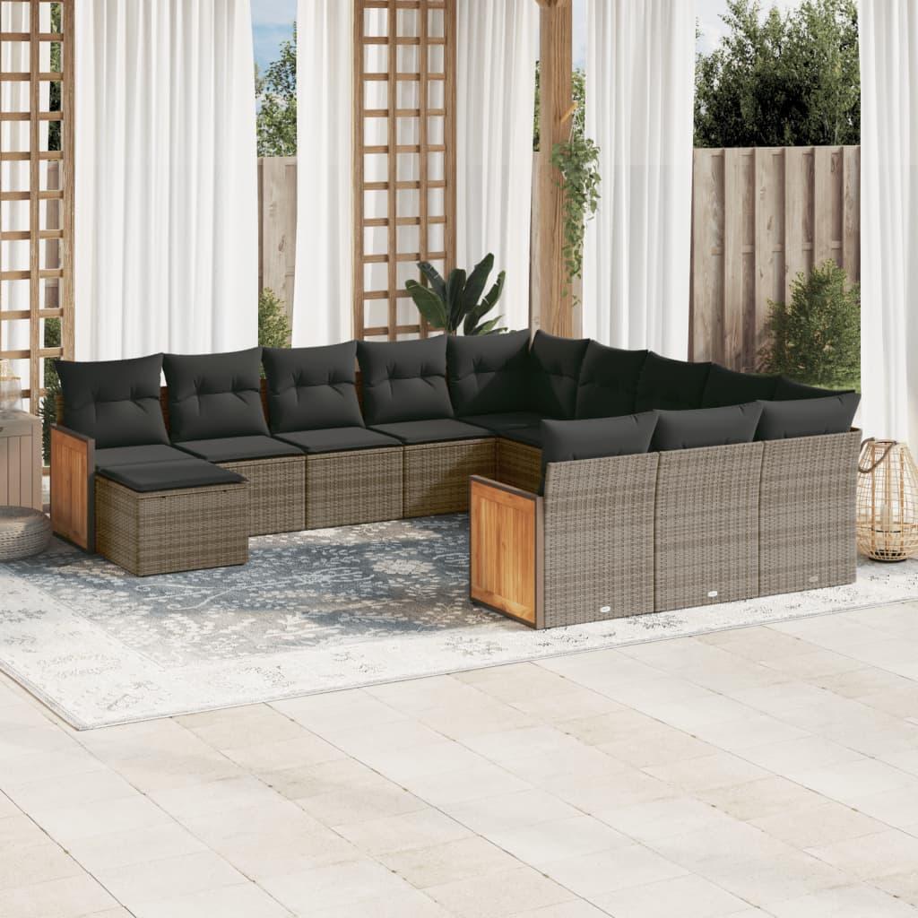 Sofasæt Til Haven 12 Dele Med Hynder Polyrattan - grå og mørkegrå / Uden bord