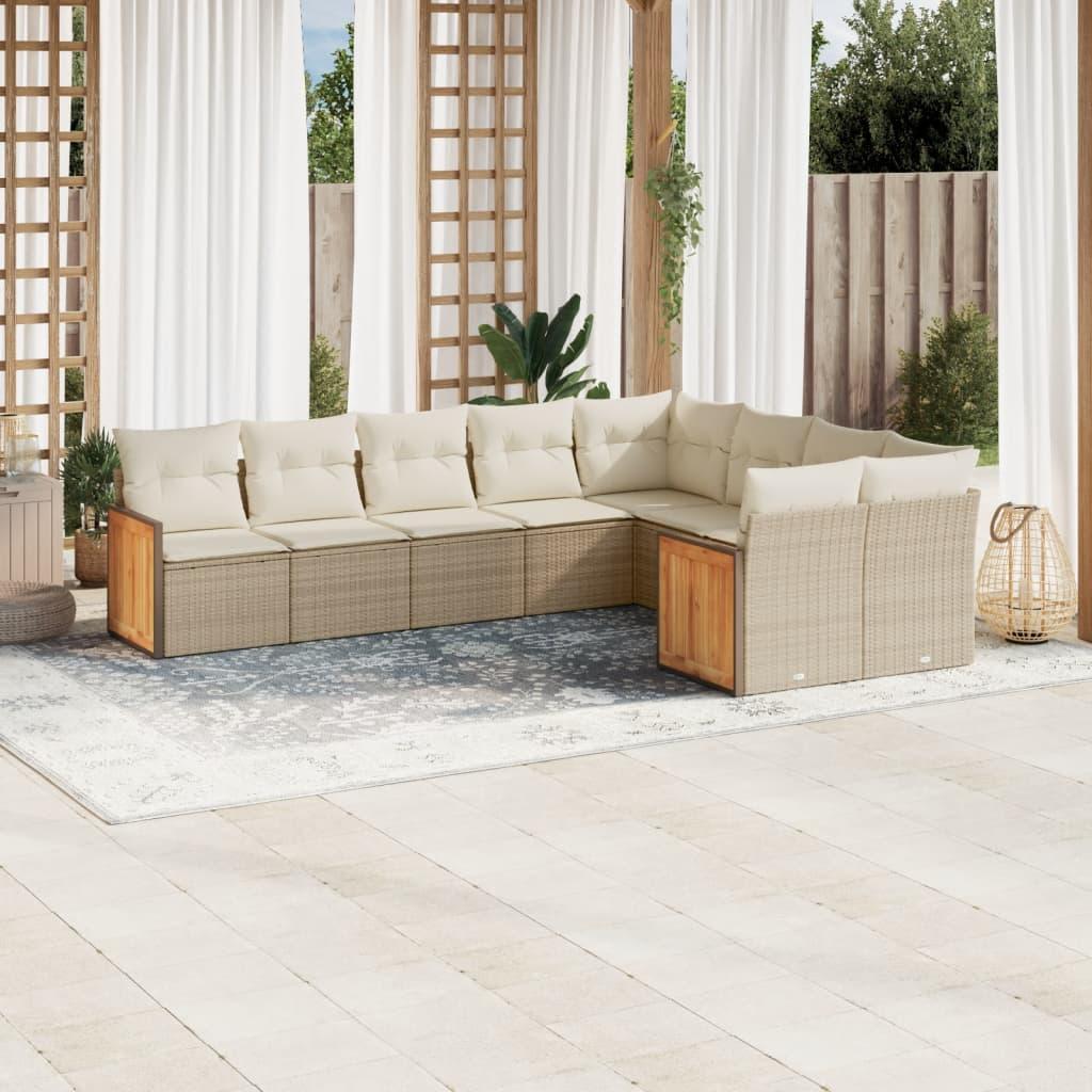 Sofasæt til haven 9 dele med hynder i polyrattan - beige