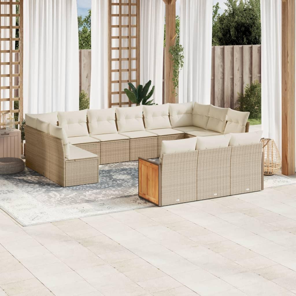 Sofasæt til haven 13 dele med hynder polyrattan beige