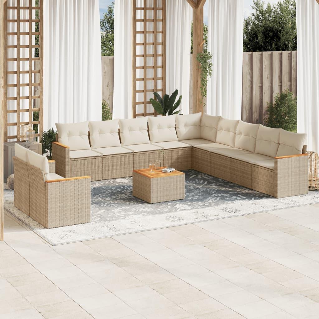 Sofasæt Til Haven 11 Dele Med Hynder Polyrattan - beige og cremefarvet / Med bord