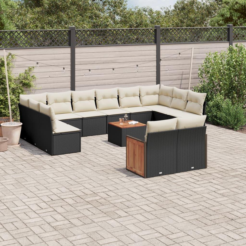 Sofasæt Til Haven 12 Dele Med Hynder Polyrattan Grå - Sort og cremefarvet / Med bord