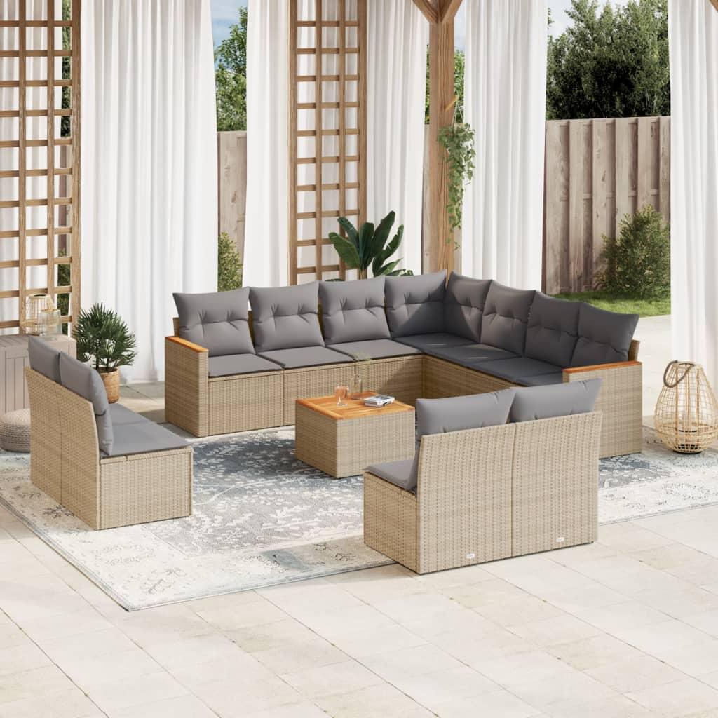 Sofasæt Til Haven 11 Dele Med Hynder Polyrattan - beige og grå / Med bord
