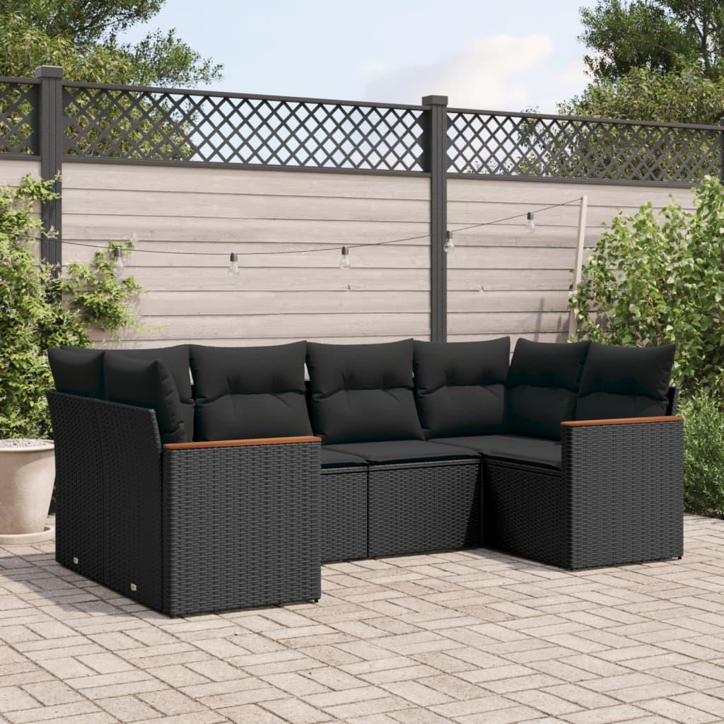 Sofasæt til haven i polyrattan - 6 dele med hynder, sort