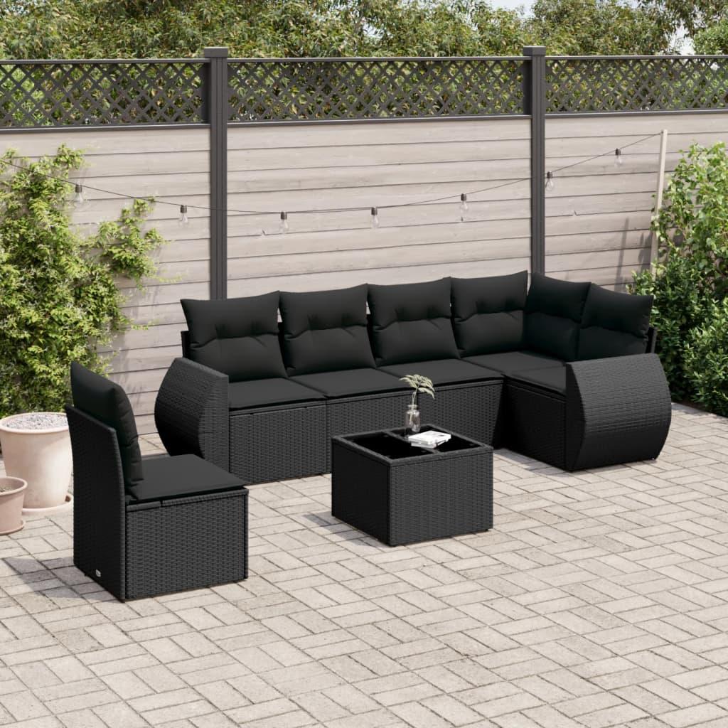 Sofasæt Til Haven 7 Dele Med Hynder Polyrattan - Sort / Uden bord